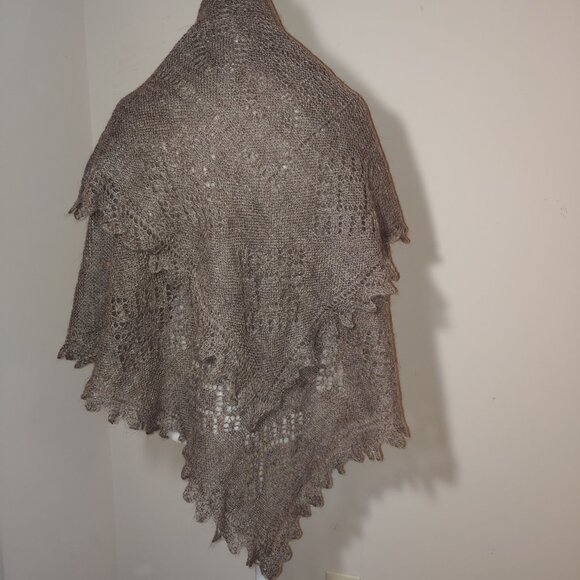 Orenburg Downy Handmade Lace Knit Fluff Shawl Light Brown OS - Picture 3 of 6